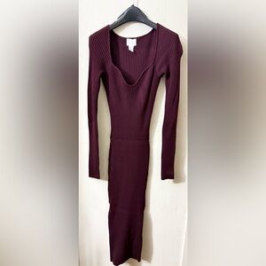 Elegant Burgundy Ribbed Knit Dress ( Brand New & Never worn )